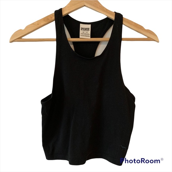 PINK Victoria Secret Crop Black Tank Women’s XS X Small cute Gym Run Y2K - Picture 1 of 8